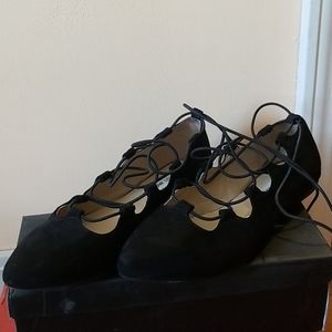 Suede Lace Up Ballet Flats